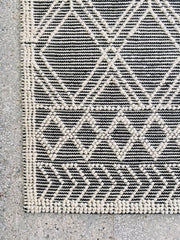 Kashim Tribal Textured Ivory Black Wool Trellis Area Rug - Lustere Living