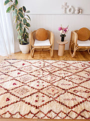 Khala Thick Beni Ourain Creamy Ivory Brown Moroccan Wool Rug - Lustere Living