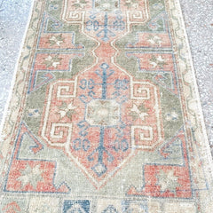Kosha Mini Faded Indigo Coral Pink Turkish One of A Kind Door Mat Rug - Lustere Living