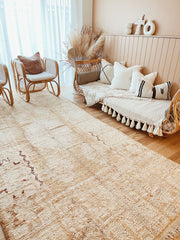 Latifah Faded Muted Sand Ivory Medallion Moroccan Wool Bohemian Rug - Lustere Living