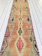 Leon One of a Kind Faded Peach Seafoam Moroccan Wool Runner Rug - Lustere Living