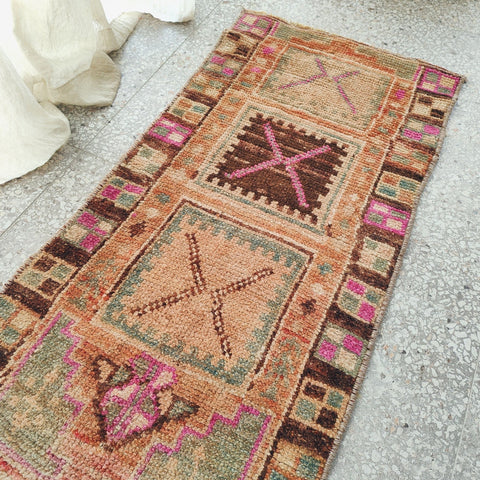 Lila Faded Ochre Brown Turkish One of A Kind Door Mat Rug - Lustere Living
