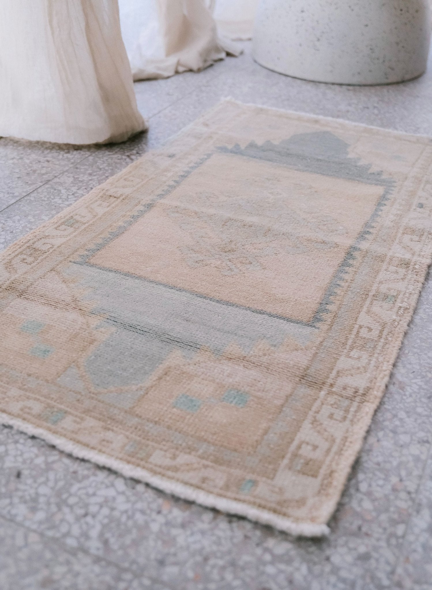 Loca Mini Muted Peach Turkish One of A Kind Door Mat Rug - Lustere Living