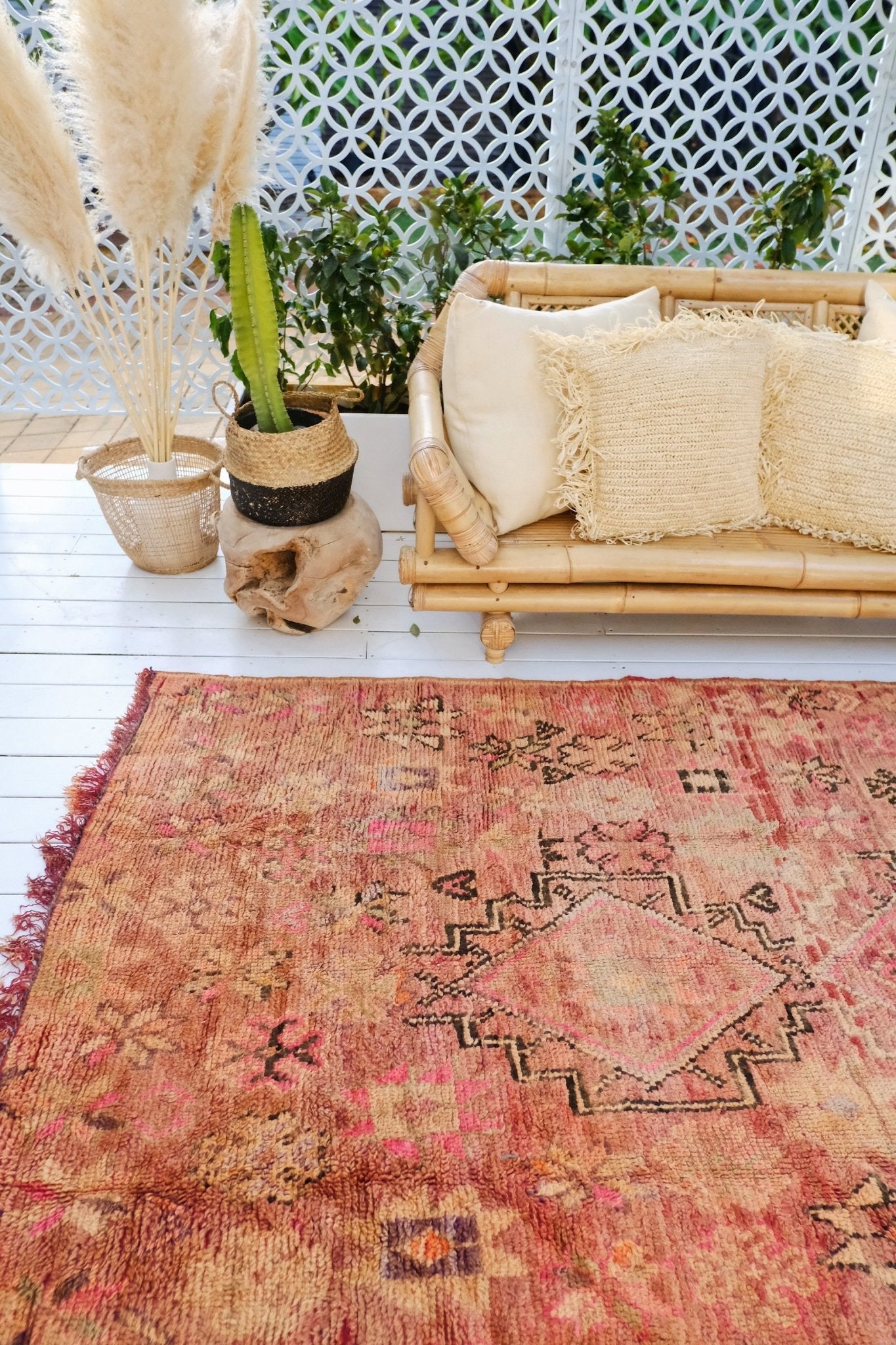 Mae Faded Scarlet Blush Vintage Moroccan One of A Kind Rug - Lustere Living