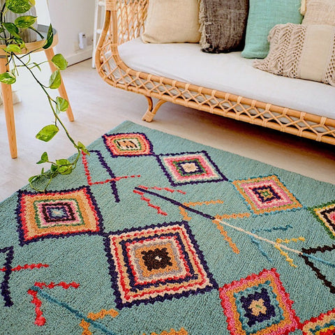Maia Turquoise Berber Hand Tufted Moroccan Wool Rug - Lustere Living