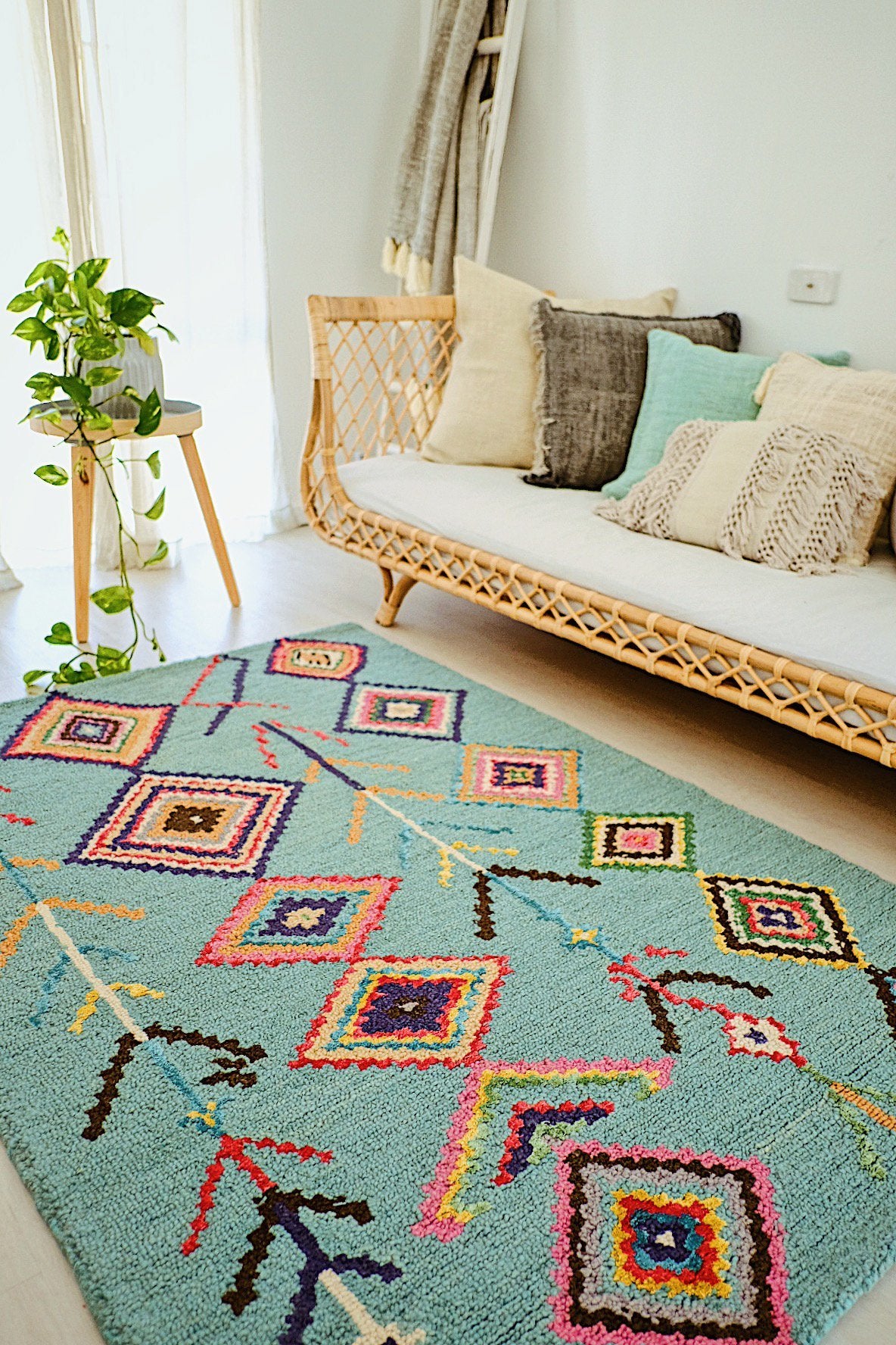Maia Turquoise Berber Hand Tufted Moroccan Wool Rug - Lustere Living