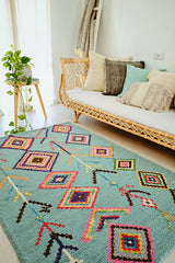 Maia Turquoise Berber Hand Tufted Moroccan Wool Rug - Lustere Living