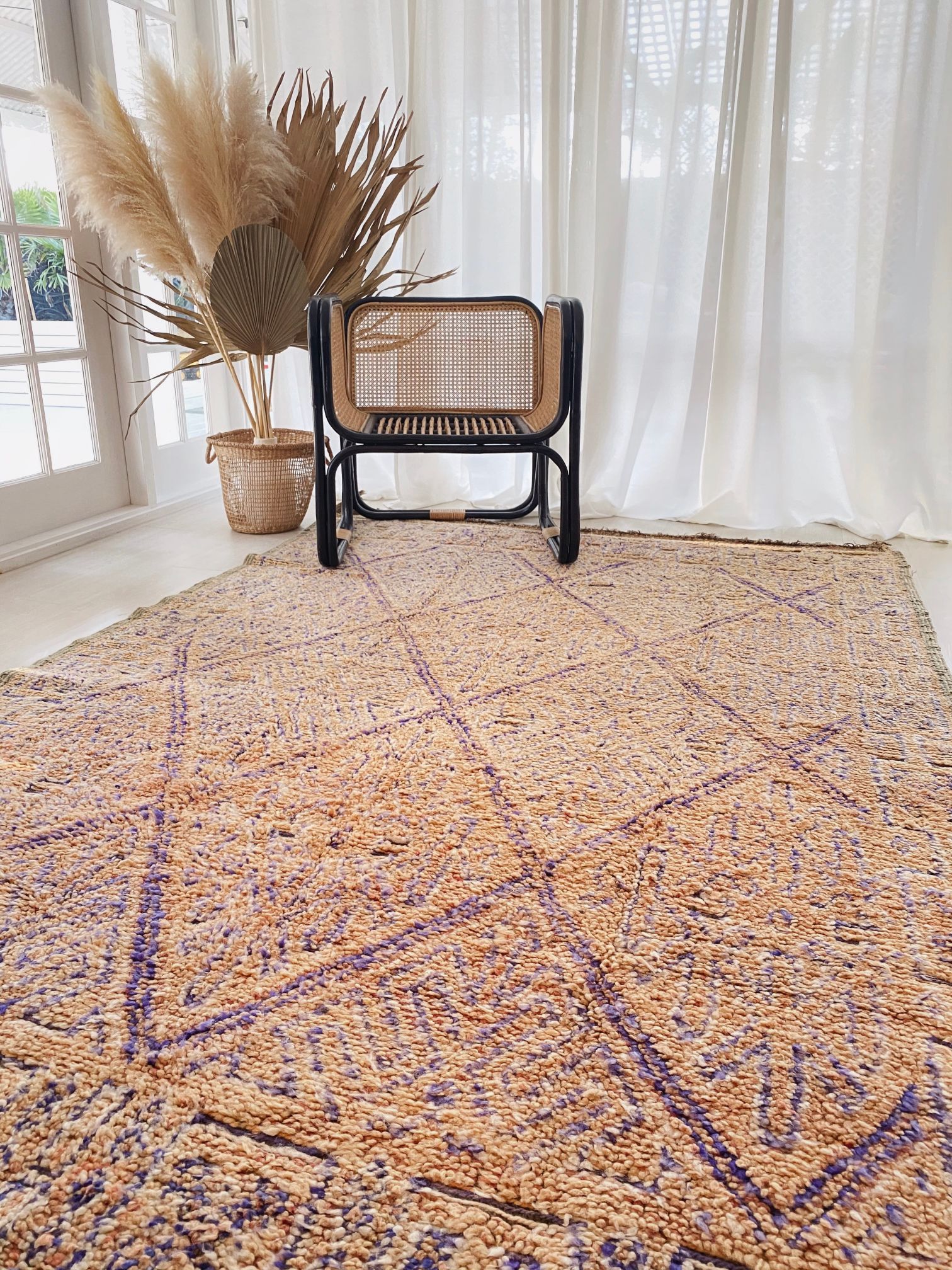 Marbella Vintage Faded Peach Iris One of A Kind Moroccan Rug - Lustere Living