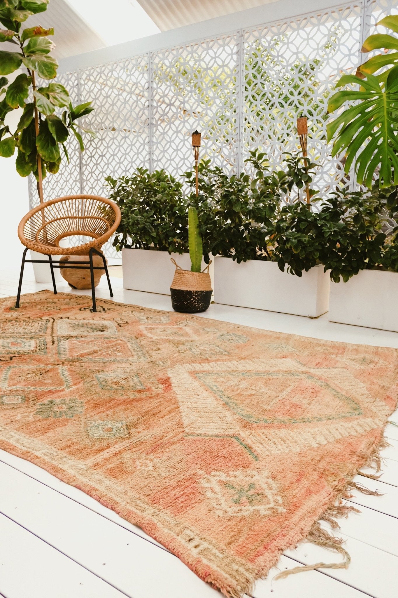 Marianne Faded Peach Apricot Vintage Boujad One Of A Kind Moroccan Rug - Lustere Living