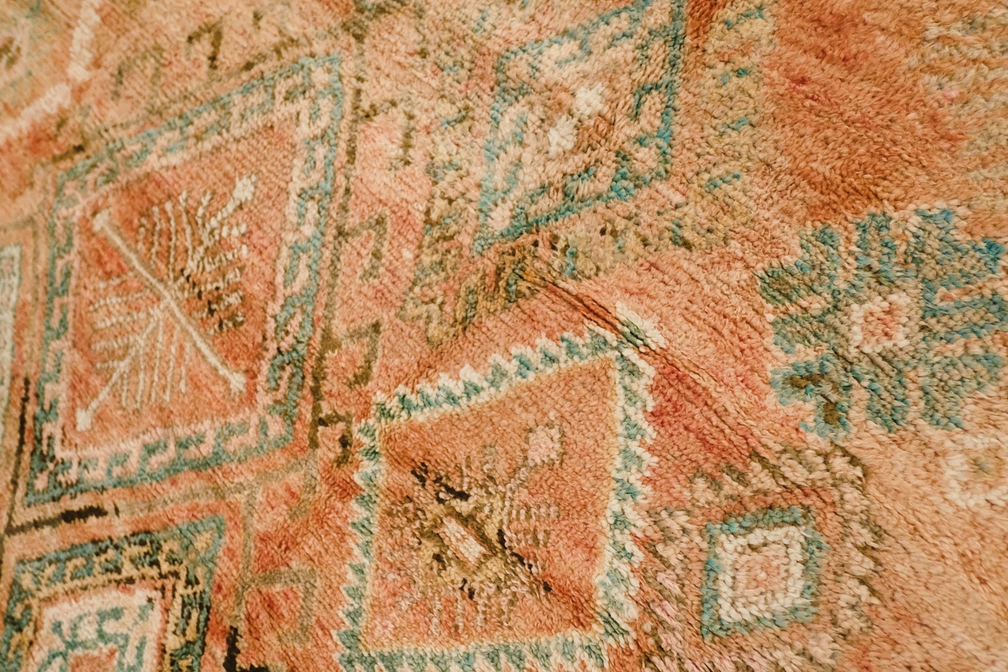 Marianne Faded Peach Apricot Vintage Boujad One Of A Kind Moroccan Rug - Lustere Living
