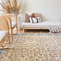 Marjorie Faded Taupe Blue Floral Turkish Oversized Rug - Lustere Living