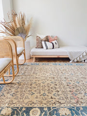 Marjorie Faded Taupe Blue Floral Turkish Oversized Rug - Lustere Living