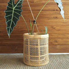 Maya Small Cane Woven Round Rattan Planter Basket - Lustere Living