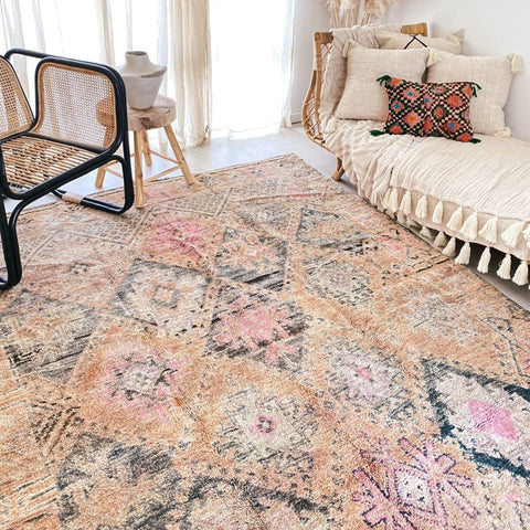 Midas Faded Peach Blush Tribal Moroccan One of A Kind Rug - Lustere Living