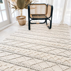 Mila Ivory Neutral Soft Texture Braided Tribal Wool Area Rug - Lustere Living