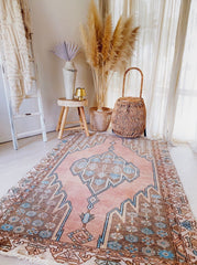 Milly Handwoven Blush Blue Muted Turkish Accent Rug - Lustere Living