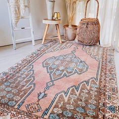 Milly Handwoven Blush Blue Muted Turkish Accent Rug - Lustere Living