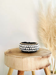 MINI BLACK BOHO WOVEN TRAY WITH SHELL BEAD ACCENT DECOR - Lustere Living