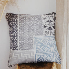 Miranda Hand Block Printed Tribal Washed Blue Linen Cushion Cover - Lustere Living