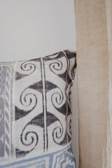 Miranda Hand Block Printed Tribal Washed Blue Linen Cushion Cover - Lustere Living