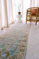 Mirlo Soft Blue Beige Oriental Accent Silk Wool Runner Rug - Lustere Living