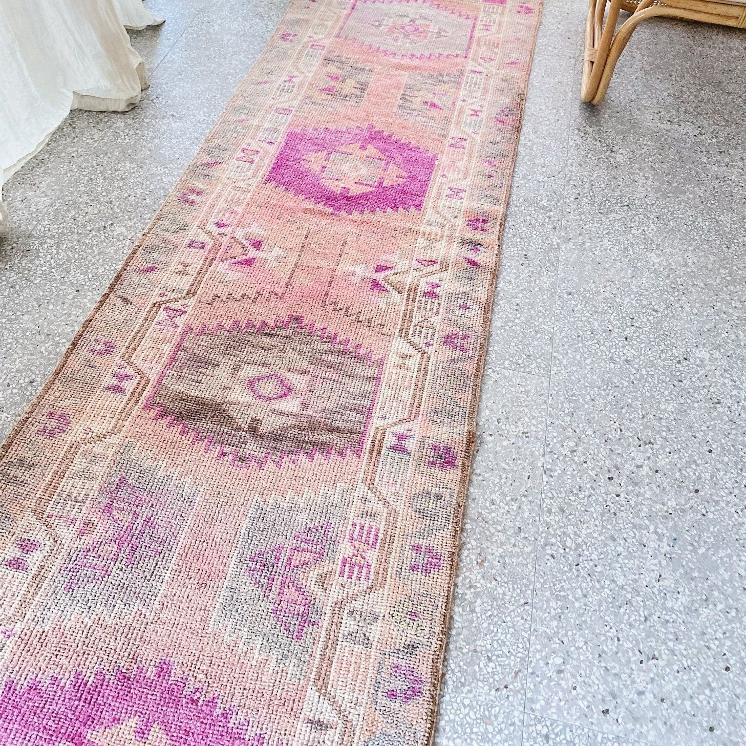Miza Faded Blush Pink Handwoven Turkish Hallway Kitchen Runner Rug - Lustere Living