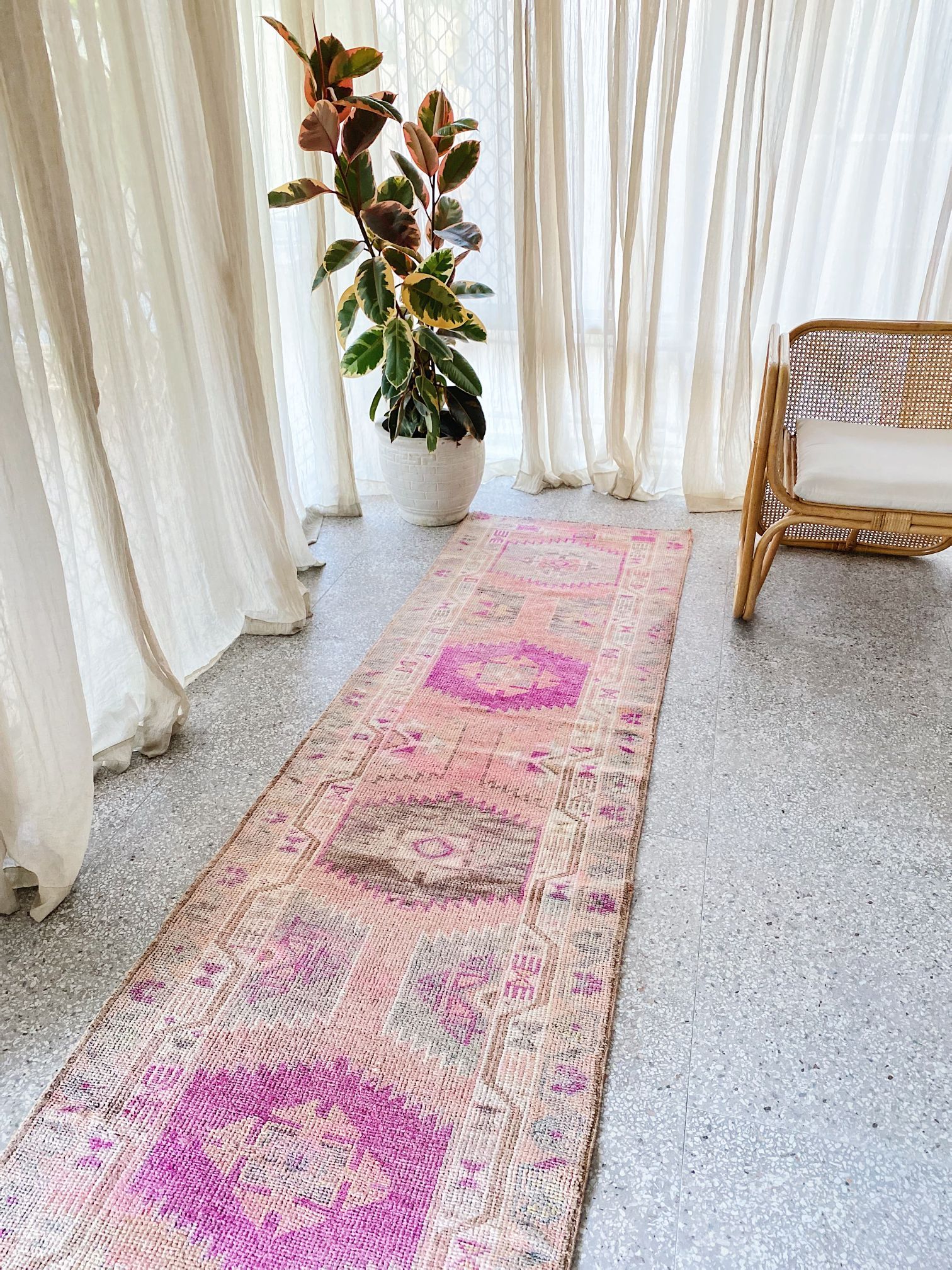 Miza Faded Blush Pink Handwoven Turkish Hallway Kitchen Runner Rug - Lustere Living