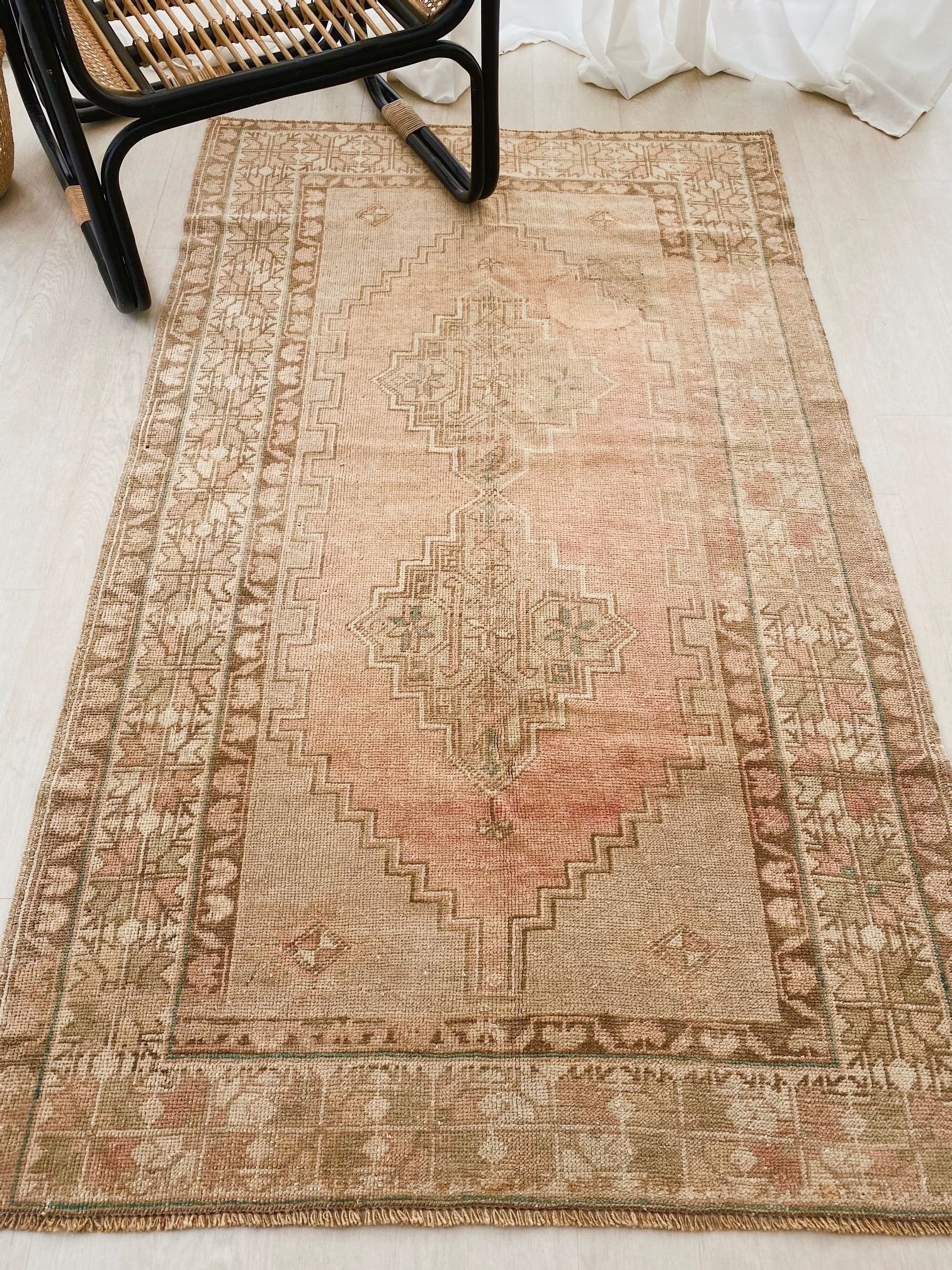 Muiz Faded Soft Peach Blush Taupe Turkish One of A Kind Accent Rug - Lustere Living