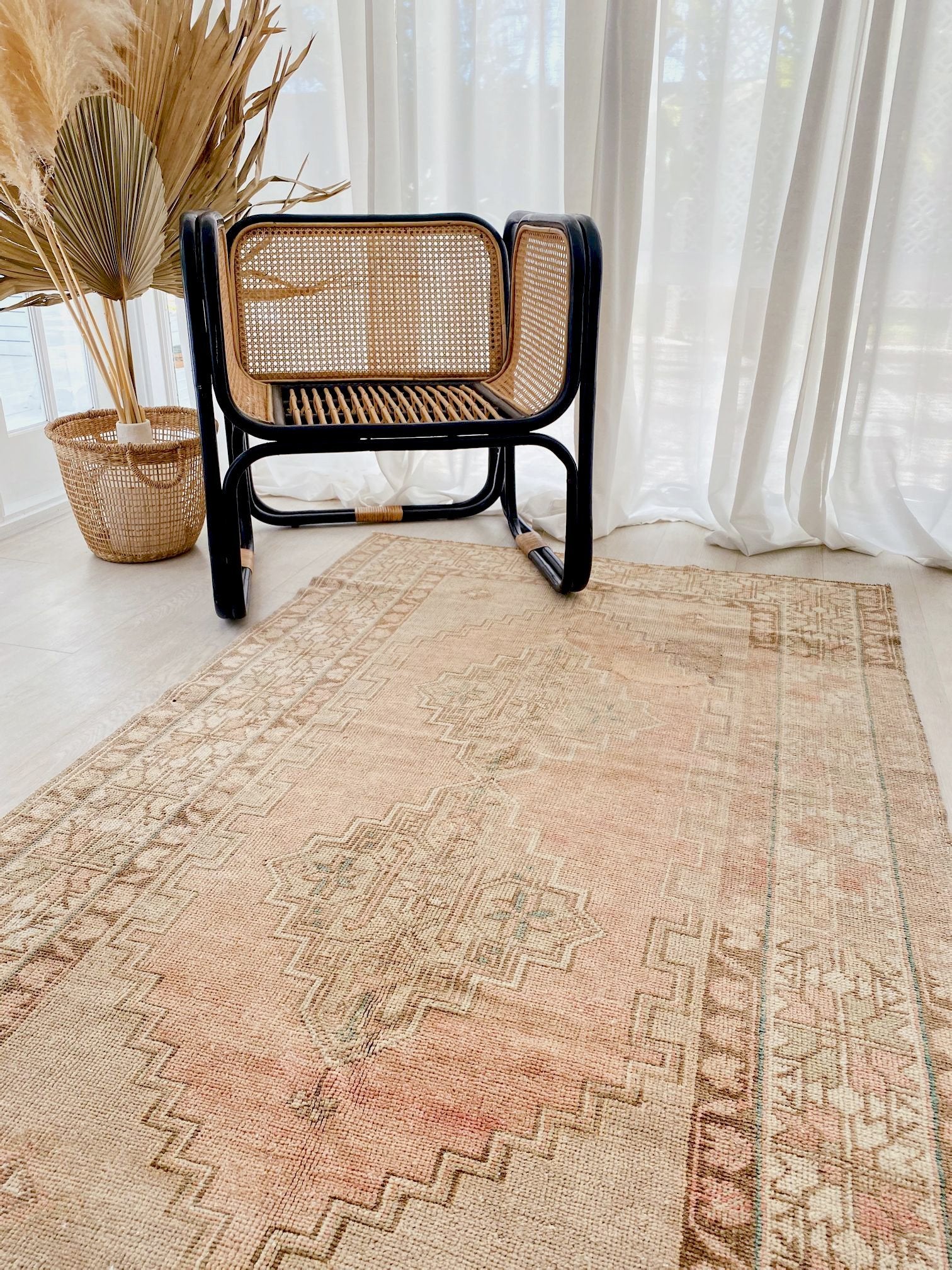 Muiz Faded Soft Peach Blush Taupe Turkish One of A Kind Accent Rug - Lustere Living