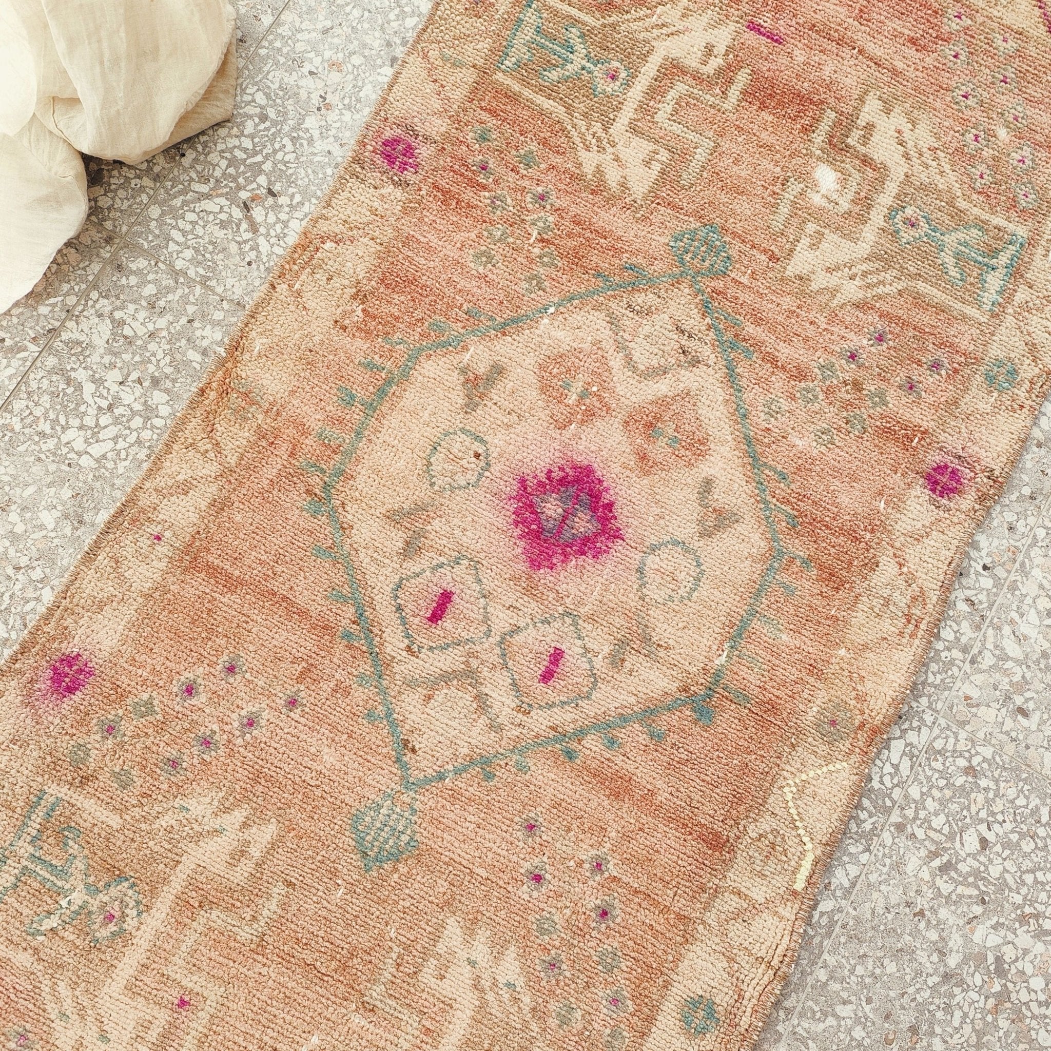 Mukhti Faded Coral Turkish One of A Kind Door Mat Rug - Lustere Living