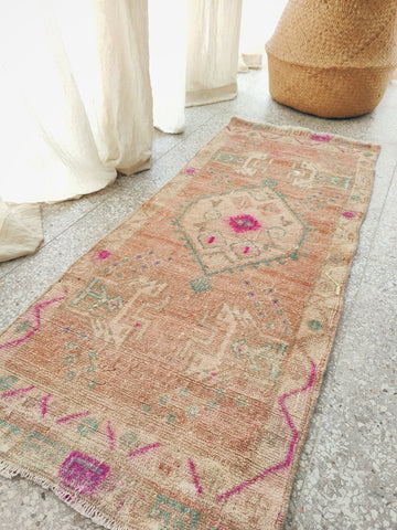 Mukhti Faded Coral Turkish One of A Kind Door Mat Rug - Lustere Living