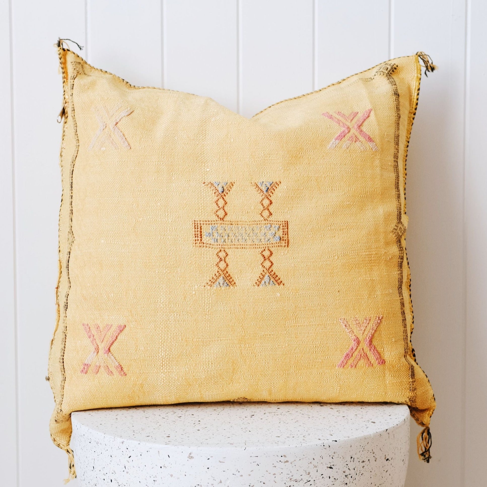 Mustard 01 Cactus Silk Moroccan Cushion Cover - Lustere Living