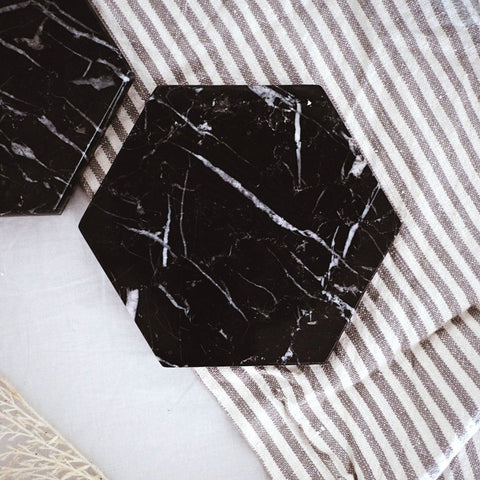 Nero Black Hexagonal Handmade Marble Coaster - Lustere Living