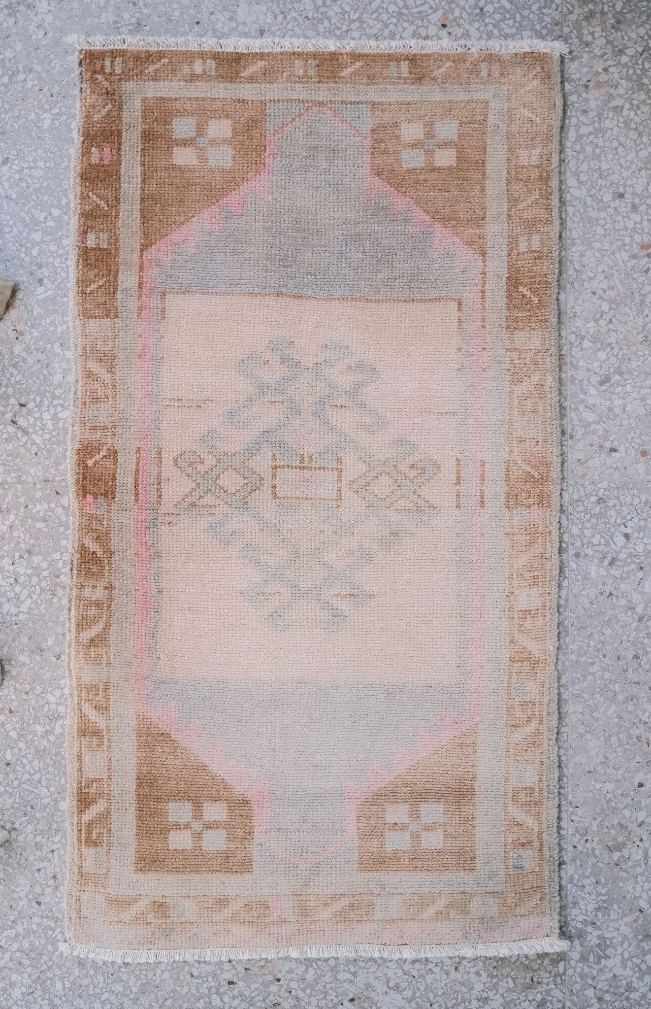 Nesa Mini Muted Blush Taupe Turkish One of A Kind Door Mat Rug - Lustere Living