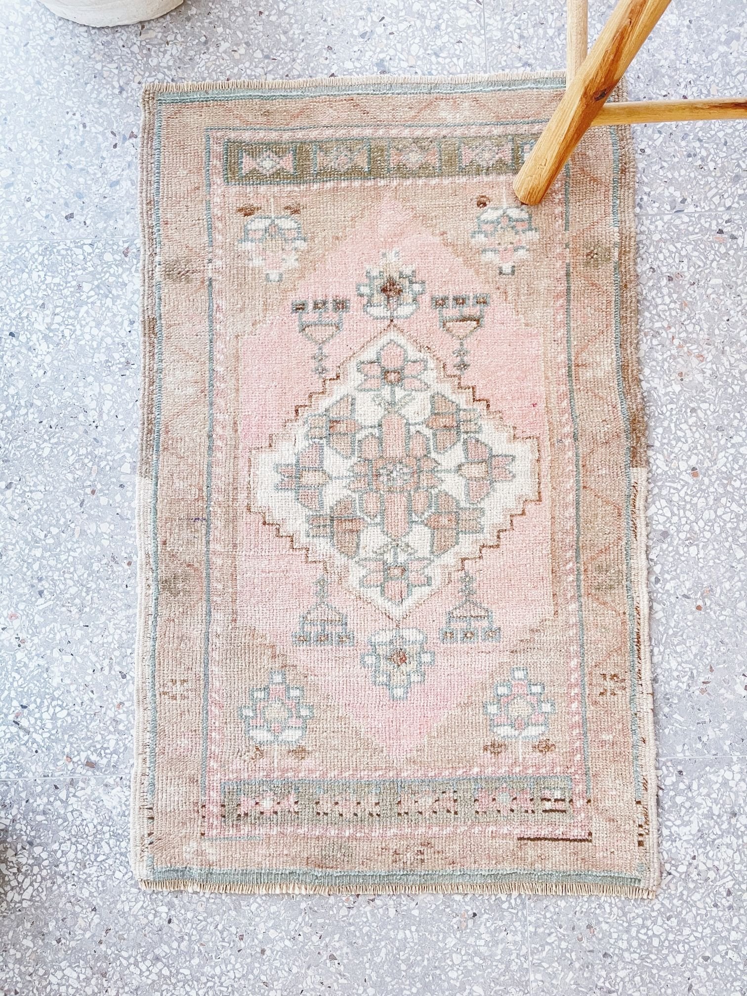 Nia Mini Muted Blush Turkish One of A Kind Door Mat Rug - Lustere Living