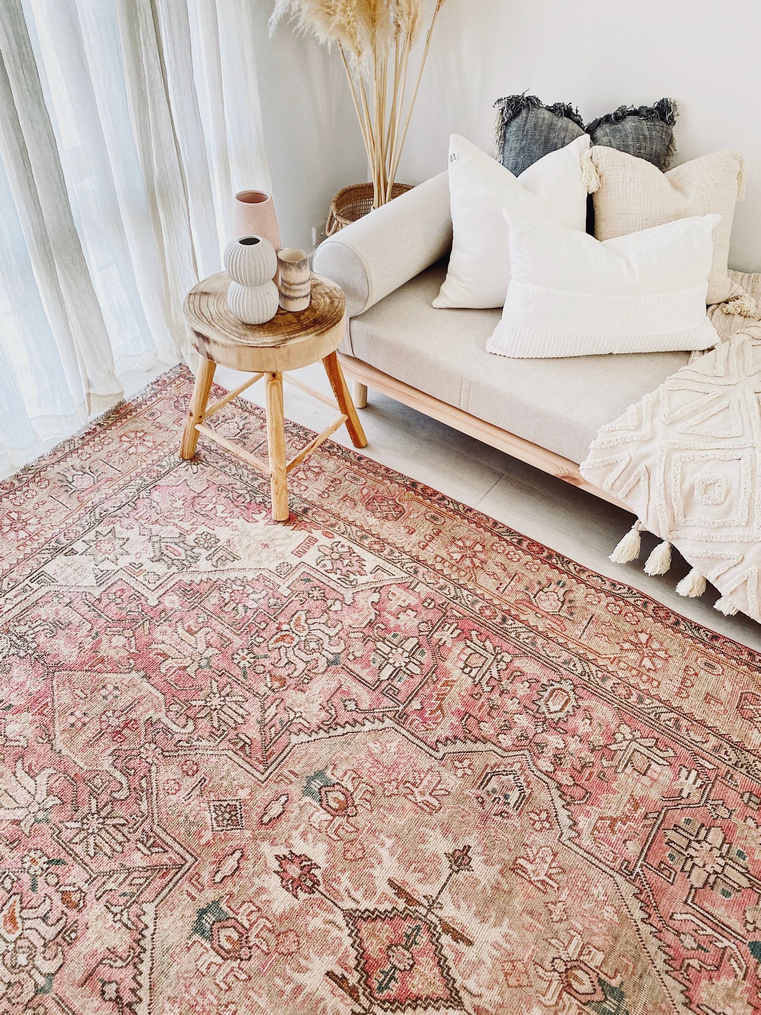 Nolia Oversized Blush Taupe Faded One of A Kind Turkish Rug - Lustere Living