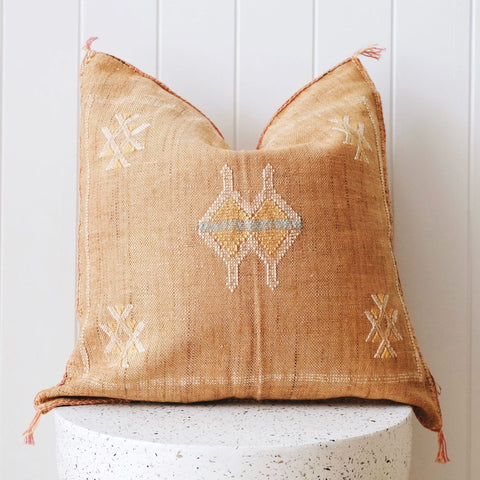 Ochre 01 Cactus Silk Moroccan Cushion Cover - Lustere Living