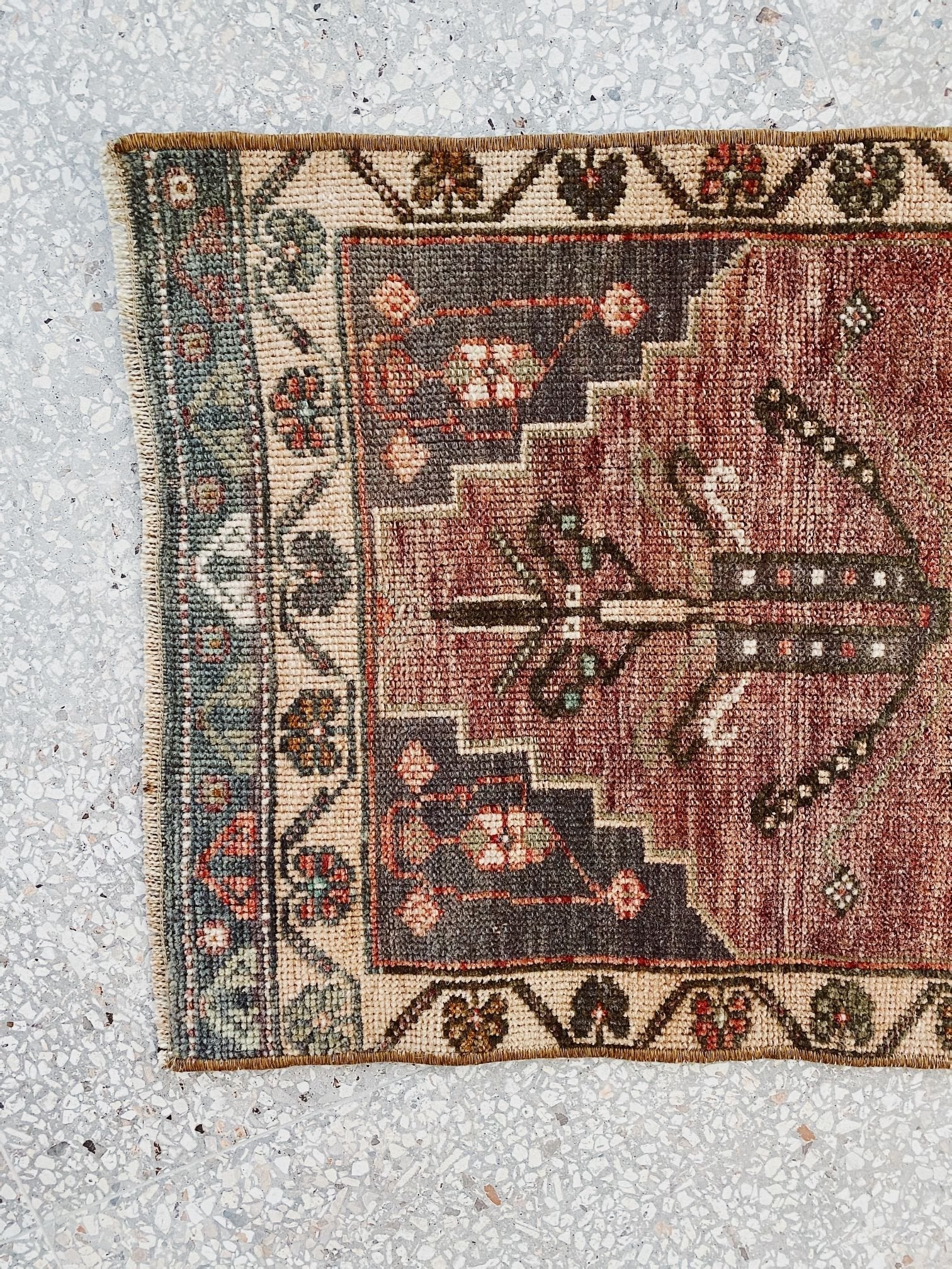 Olia Mini Faded Red Wine Turkish One of A Kind Door Mat Rug - Lustere Living