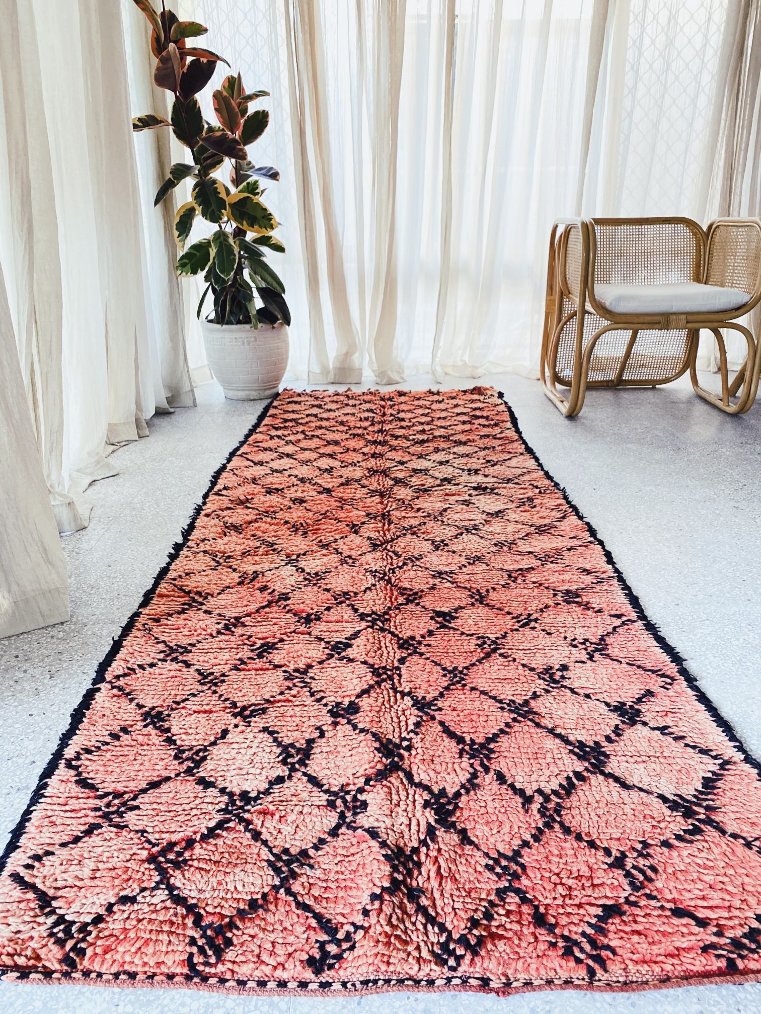 Oshu Faded Coral Red Vintage Moroccan Boujad Runner Rug - Lustere Living