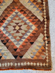 Ozu Brown Ochre Turkish Vintage Kilim Hallway Corridor Runner Kitchen Rug - Lustere Living