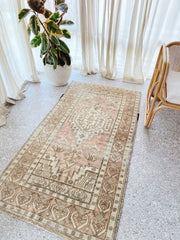 Pia Faded Soft Taupe Blush Turkish One of A Kind Accent Runner Rug - Lustere Living