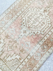 Pia Faded Soft Taupe Blush Turkish One of A Kind Accent Runner Rug - Lustere Living