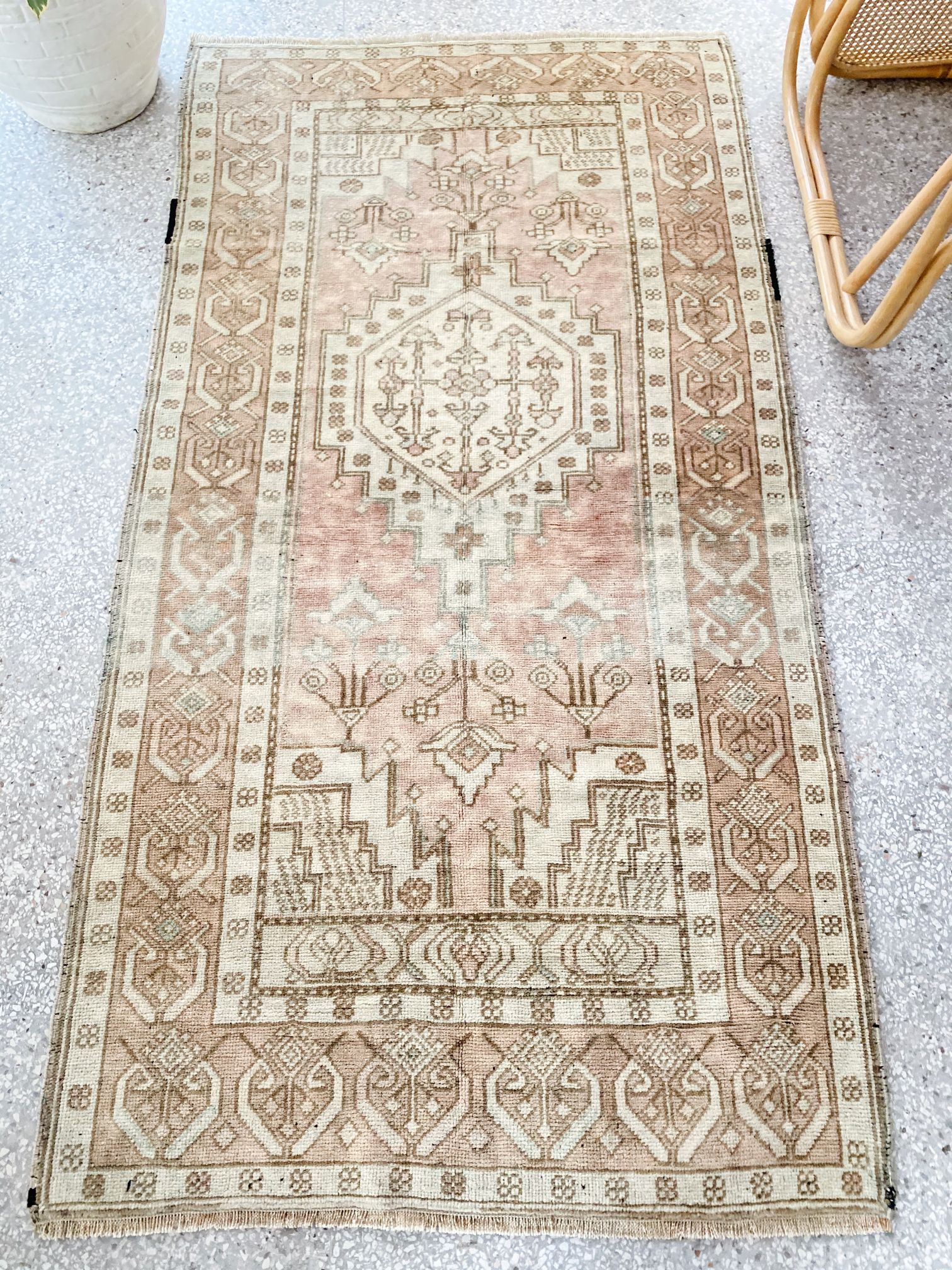Pia Faded Soft Taupe Blush Turkish One of A Kind Accent Runner Rug - Lustere Living