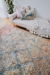 Portia Faded Peach Pink Indigo One of A Kind Moroccan Rug - Lustere Living