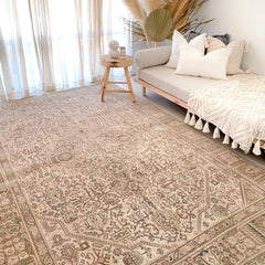 Qesa Muted Taupe Blush Oatmeal Faded One of A Kind Turkish Rug - Lustere Living