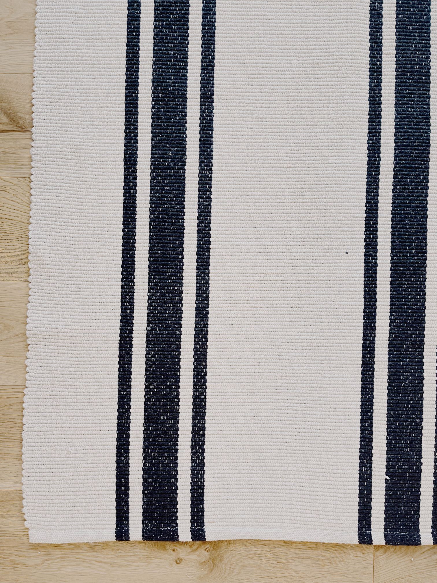 Ramy Neutral Ivory Black Stripe Cotton Flat Woven Rug - Lustere Living
