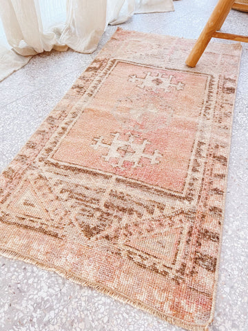 Rasa Mini Faded Peach Taupe Turkish One of A Kind Door Mat Rug - Lustere Living