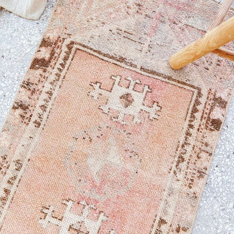 Rasa Mini Faded Peach Taupe Turkish One of A Kind Door Mat Rug - Lustere Living