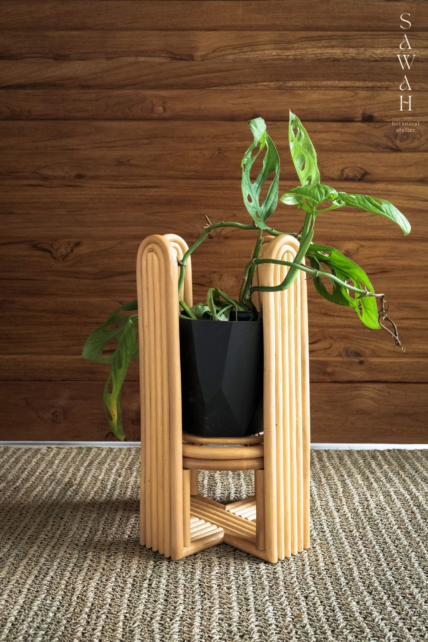 Raya Low Mid Century Rattan Planter Stand - Lustere Living