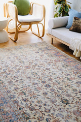 Riad Faded Creme Marmalade Powder Blue Floral Turkish Area Rug - Lustere Living
